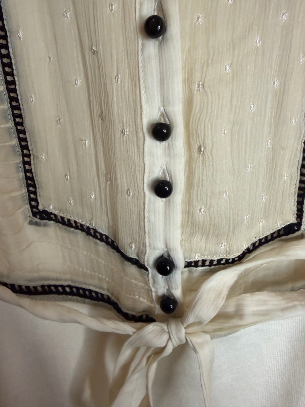 Free People Cream Boho Mini Dress Lace Trim Bib Front Tie Waist Size M - Picture 6 of 10